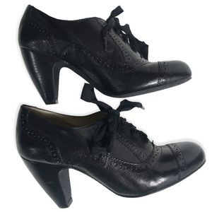 BP Nordstrom Black Leather Lace-up Oxford Pump Heels - Sz: 7M
